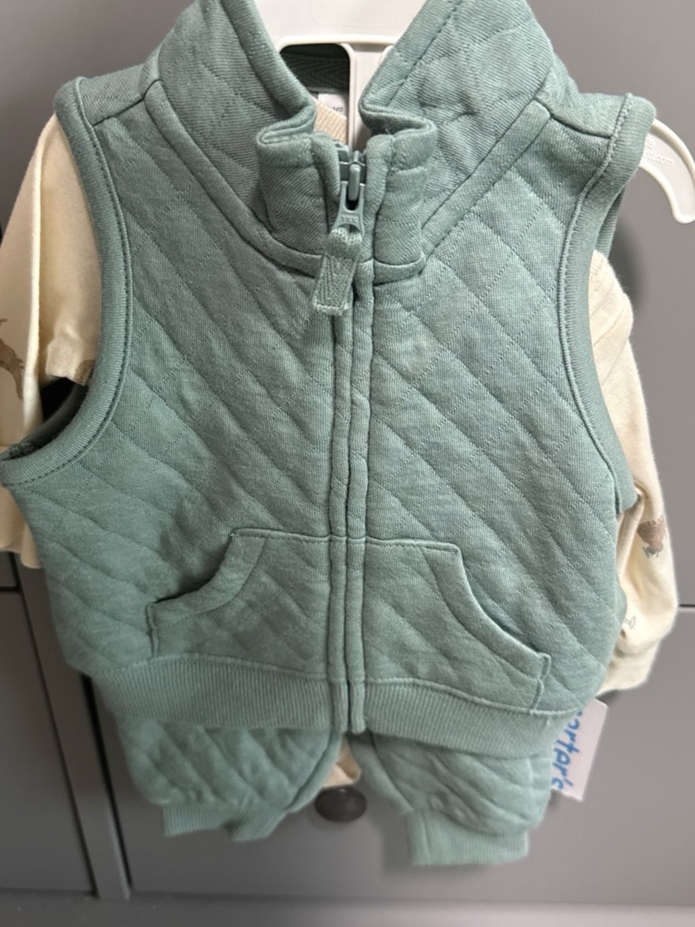 Quilted Sage Green Baby Vest set